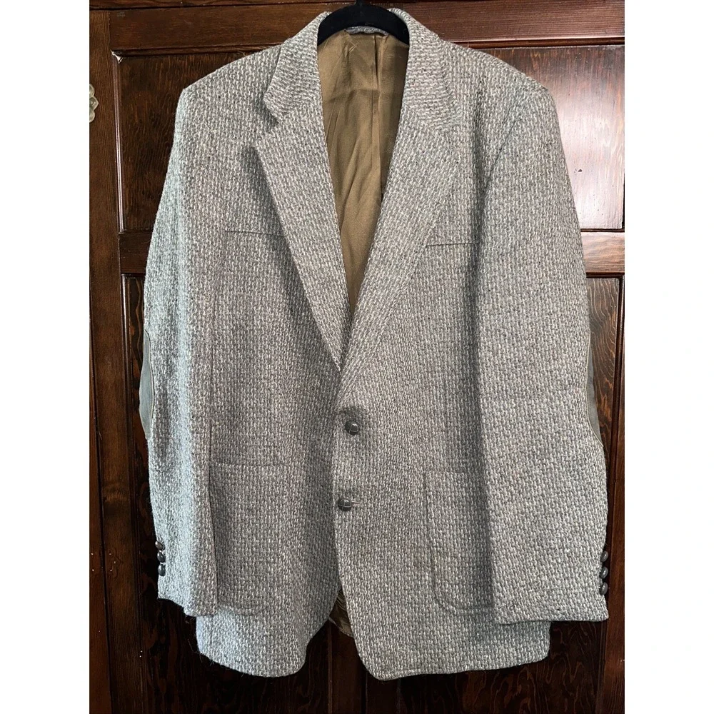 LEVIS Men`s 44L Gray/Blue Tweed WESTERN WEAR Blazer JACKET Rockabilly Elbow pads
